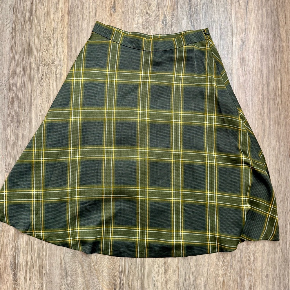 Ann Taylor Green and Yellow A-line Midi Skirt